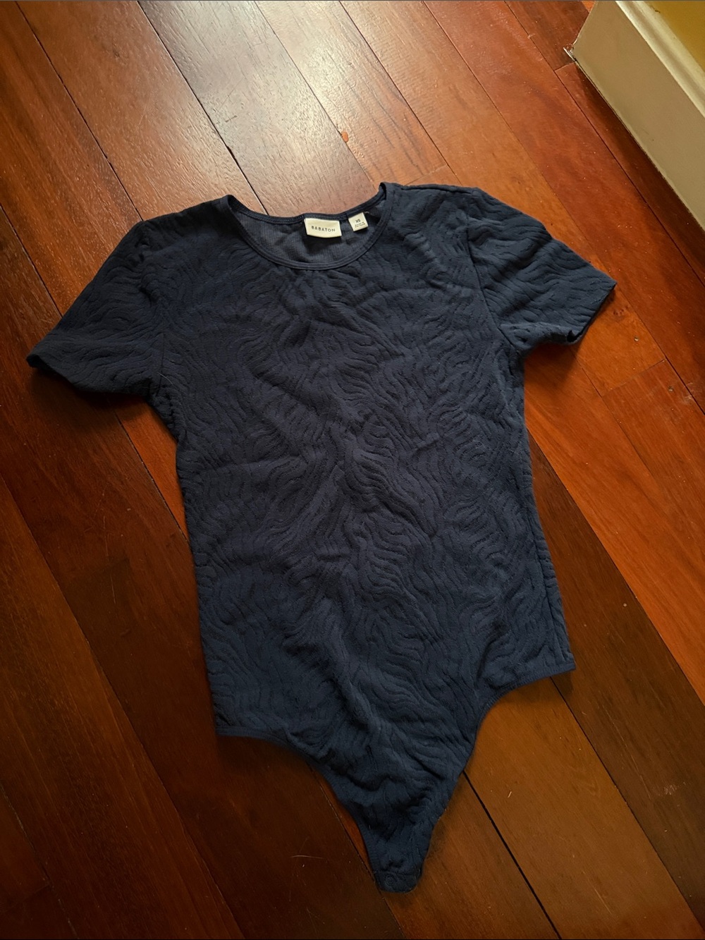 Aritzia Navy Textured Short Sleeve Bodysuit